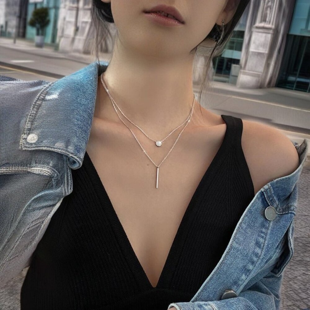 21260 925 Sterling Silver Charm Bar Necklace | Minimalist Dainty